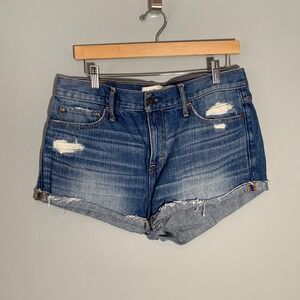 Abercrombie & Fitch Distressed Denim Shorts Medium Wash Raw Hem Size 10 W30